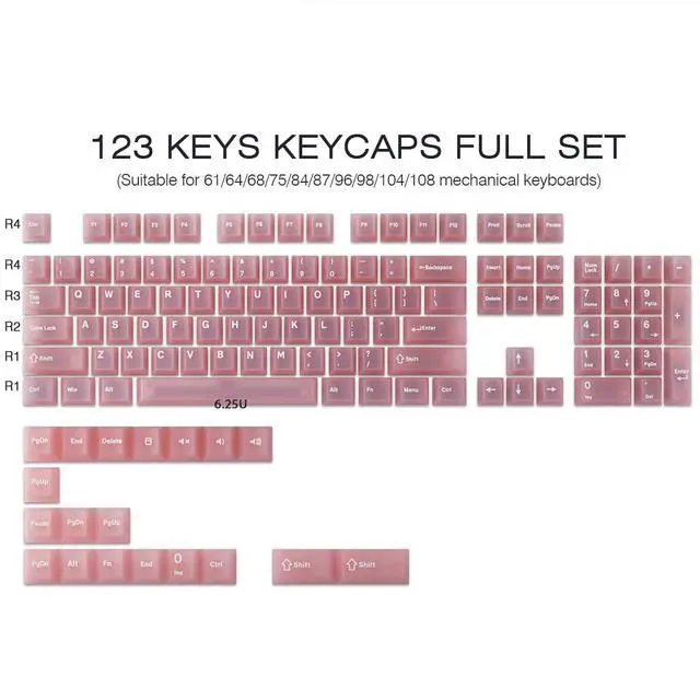 Alt view image 5 of 5 - TYRIXKI Clear Keycaps, Pink Custom Keycaps 75 Percent, 123 Keys Shine Through Transparent Jelly Cute Keycap, PC Material Cherry Profile Keyboard Key Cap Set for Cherry Gateron MX Mechanical Keyboard
