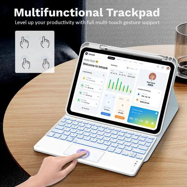 Alt view image 5 of 5 - MoKo Touch Keyboard Case for iPad (A16) 11th Generation 11 inch 2025, iPad 10th Generation 10.9 inch Case with Pencil Holder, 7 Colors Backlit Multi-TrackPad Detachable Bluetooth Keyboard, Sky Blue