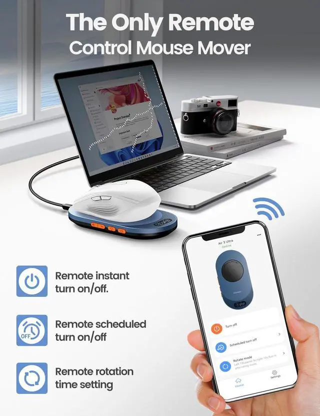 Alt view image 2 of 5 - Vaydeer Air 3 Ultra Mouse Mover with APP, Ultra Slim Mouse Jiggler with Timer Function, Undetectable & Noiseless, Simulates Realistic Mouse Movement, Driver-Free, Keeps PC Active (Orange)