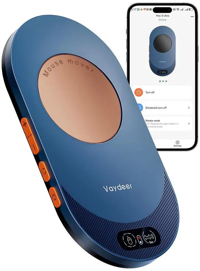 Main image of Vaydeer Air 3 Ultra Mouse Mover with APP, Ultra Slim Mouse Jiggler with Timer Function, Undetectable & Noiseless, Simulates Realistic Mouse Movement, Driver-Free, Keeps PC Active (Orange)