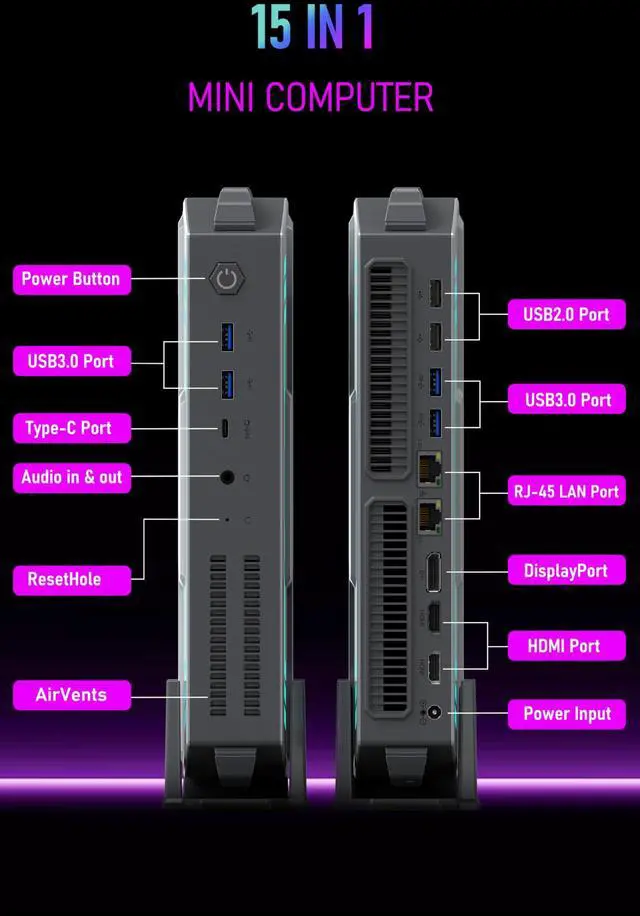 Alt view image 5 of 5 - FUNYET Mini PC Gaming PC,Desktop Computer,Intel i7-12700H Processor 14 Cores 20 Threads (up to 5GHz),RTX 3050 12G Mini Tower Computer,32GB RAM 1TB SSD,Support 4K Display, Dual LAN,WiFi 5,BT 5.0,RGB