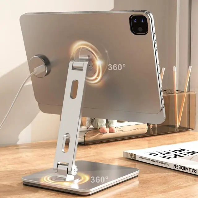 Alt view image 3 of 5 - Magnetic Charging Stand for iPad Pro 11, Aluminum Foldable Charger Stand with 360° Rotation, USB-C Fast Wireless Charger Station for iPad, Holder Mount for Office (Rechargeable Version)