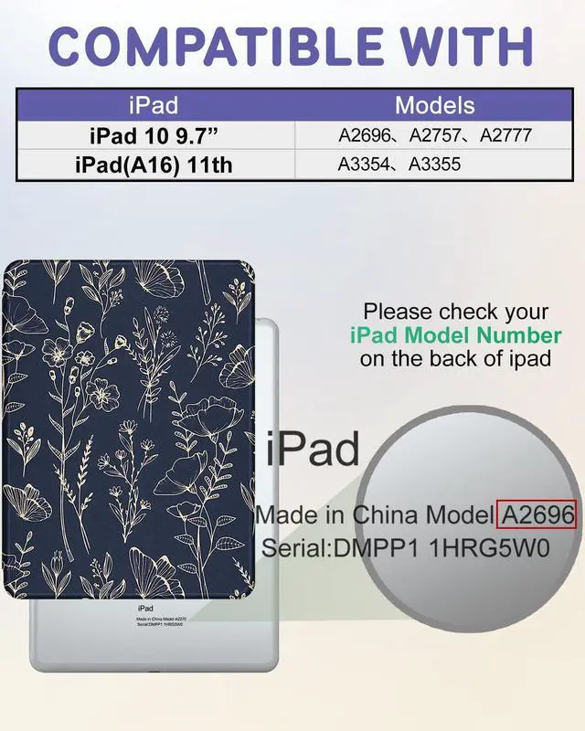 Alt view image 2 of 5 - Uppuppy for iPad A16 Case - for iPad 10th Generation Case 10.9 Inch Women Girls Kids Cute Flower Girly Pretty Floral Kawaii Design Unique Rotating Stand Folio Tablet Cover for Apple 10/11 2025