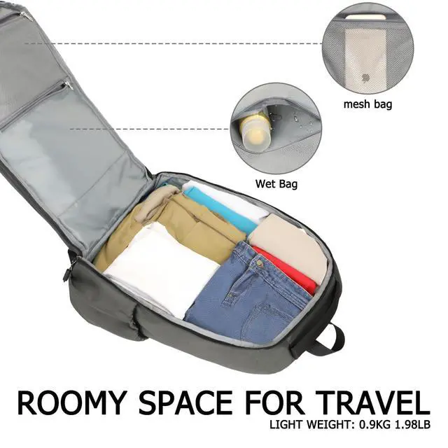 Alt view image 2 of 5 - Goloni Travel Laptop Backpack for Men & Women, Airplane Approved 35L Carry-On Backpack with 15.6 Inch Laptop Compartment, Water-Resistant Business Backpack,Bookbag for Travel, Work,Gery