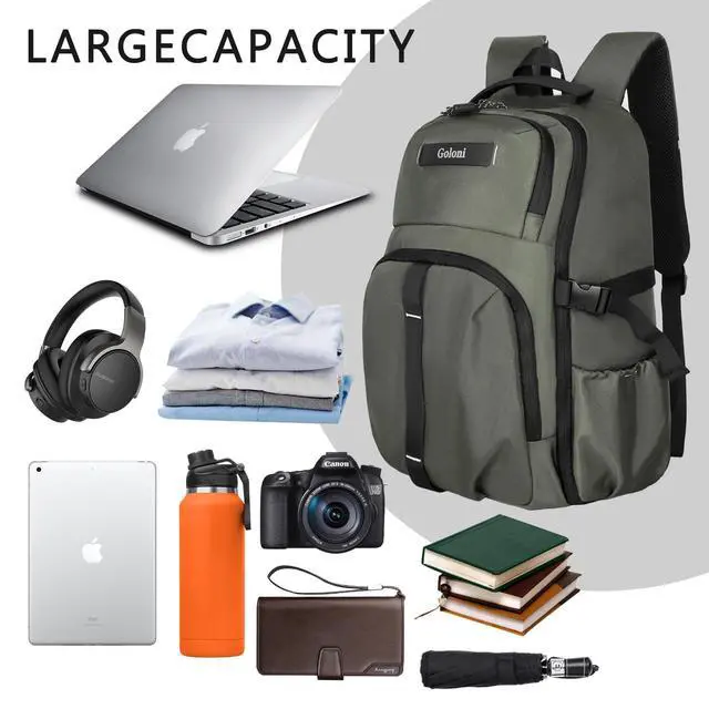 Alt view image 5 of 5 - Goloni Travel Laptop Backpack for Men & Women, Airplane Approved 35L Carry-On Backpack with 15.6 Inch Laptop Compartment, Water-Resistant Business Backpack,Bookbag for Travel, Work,Gery