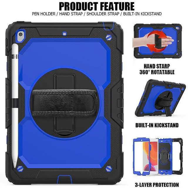 Alt view image 2 of 5 - Navor 10.2" Shockproof Rugged Protective iPad Cover with Pen Holder - for iPad 9th/8th/7th Gen (2021/2020/2019) Heavy Duty Cases with Screen Protector | Full Body Shell Covers with Shoulder Strap