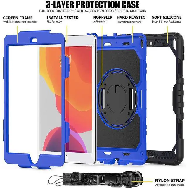 Alt view image 3 of 5 - Navor 10.2" Shockproof Rugged Protective iPad Cover with Pen Holder - for iPad 9th/8th/7th Gen (2021/2020/2019) Heavy Duty Cases with Screen Protector | Full Body Shell Covers with Shoulder Strap