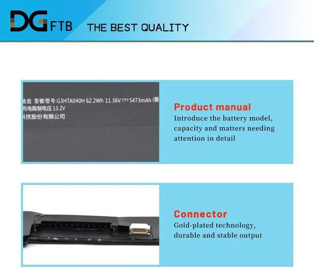 Alt view image 2 of 5 - DGFTB G3HTA040H G3HTA041H New Keyboard Battery for Microsoft Surface Book 2 15-Inch, Performance Base Model 1793 Model 1813 Series G3HTA063H HNR-00001 11.36V 62.2Wh/5473mAh