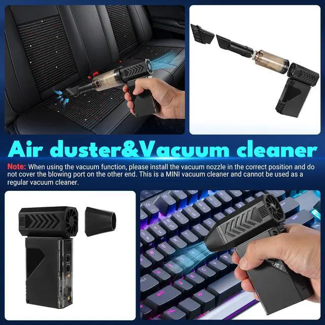 Alt view image 3 of 5 - Newdehanm Violent Turbo FanMini Electric Compressed Air Duster & Vacuum Cleaner,130000RPM Portable Rechargeable Cordless Handheld Air Blower with LED Light for PC, Outdoor, House, Car,8000mAh