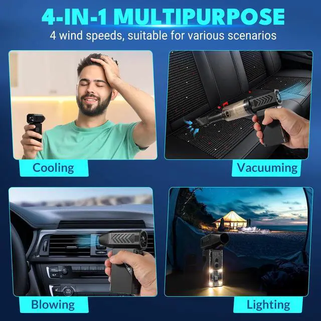 Alt view image 2 of 5 - Newdehanm Violent Turbo FanMini Electric Compressed Air Duster & Vacuum Cleaner,130000RPM Portable Rechargeable Cordless Handheld Air Blower with LED Light for PC, Outdoor, House, Car,8000mAh