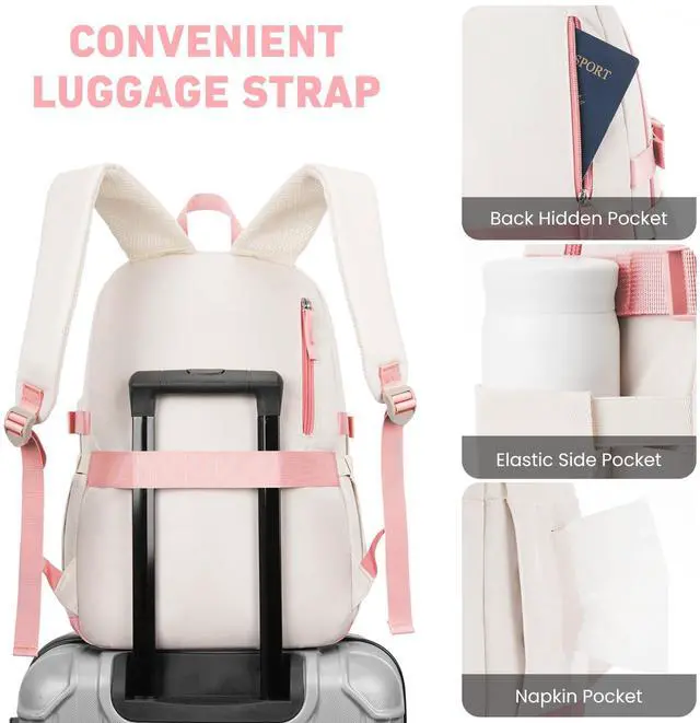 Alt view image 5 of 5 - WINDARS Backpack for School Girls, Cute High School Backpacks for Teens Women Student Large Bookbag 15.6 Inch Laptop Bag with USB Charger Port for College Work Travel Trip (Pink Beige)