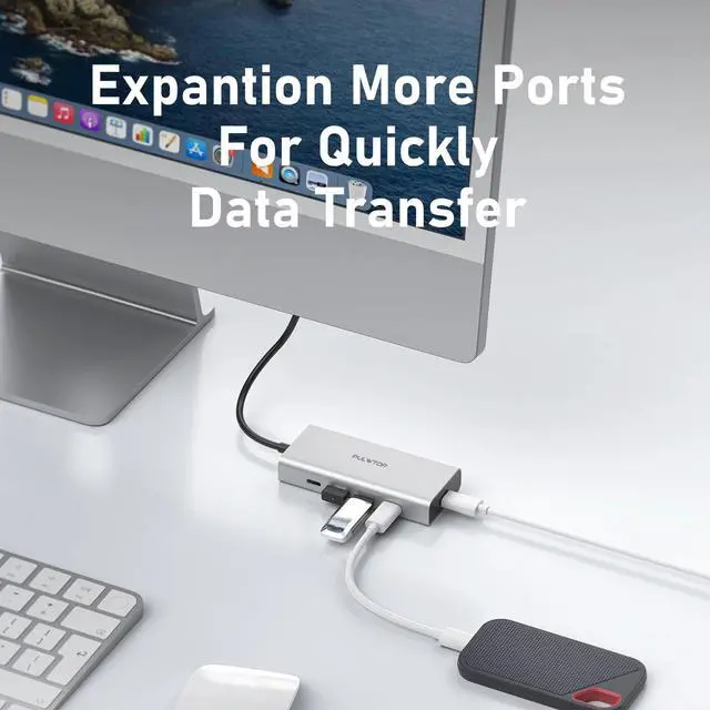 Alt view image 5 of 5 - PULWTOP 5 Port USB C Hub 10Gbps for Laptop, Power Delivery with 100W PD (Not Support Monitor) USB C Hub Multiport Adapter for MacBook