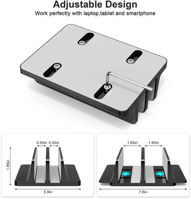 Alt view image 2 of 5 - BULL-TECH Vertical Laptop Stand, Adjustable 2 Slot Aluminum Desktop Holde(Up to 17.3 inch), Fits All MacBook/Microsoft Surface/HP/Dell/ChromeBook/iPad and Gaming Laptops (Black)