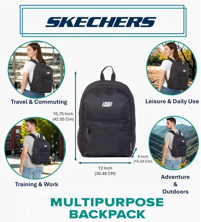 Alt view image 4 of 5 - Skechers Weekend 365 Travel Backpack for Women & Men  College Backpack, Laptop Bag, Multipurpose Back Pack (Black & White)