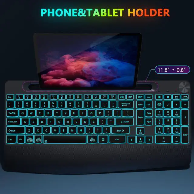 Alt view image 3 of 5 - JOYACCESS Ergonomic Wireless Backlit Keyboard with Phone Holder,Rechargeable Wireless Keyboard Mouse Combo with Light Up Keys for for Laptop, PC, Mac, Windows-Grey