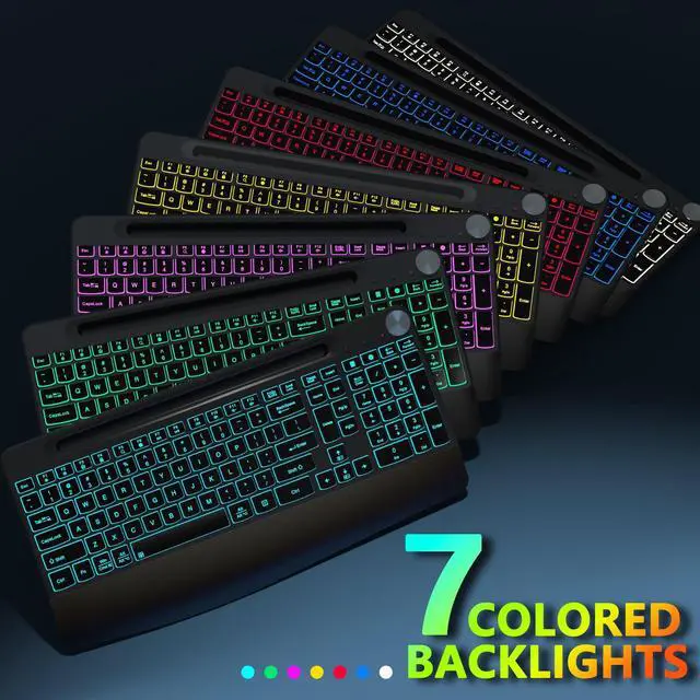 Alt view image 2 of 5 - JOYACCESS Ergonomic Wireless Backlit Keyboard with Phone Holder,Rechargeable Wireless Keyboard Mouse Combo with Light Up Keys for for Laptop, PC, Mac, Windows-Grey