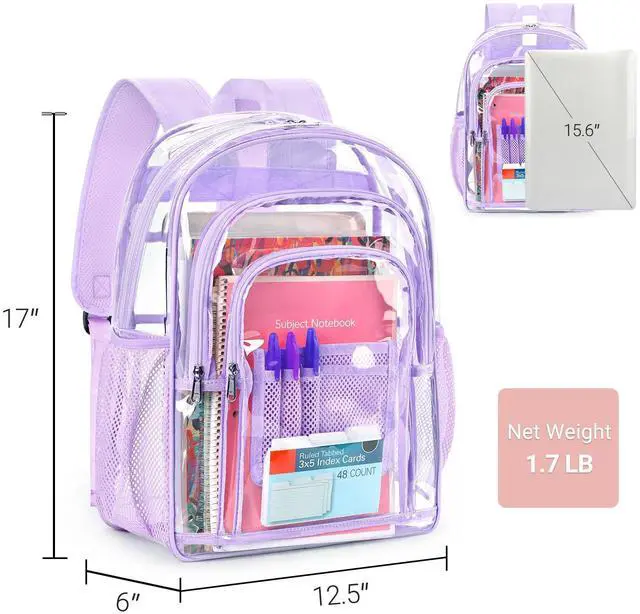 Alt view image 3 of 5 - ZORFIN Clear Backpack Heavy Duty for School & Work  17in Transparent PVC Bag with Large Capacity & Reinforced Straps  See Through Bookbag for Men, Women, Boys & Girls, Workplace Security - Purple