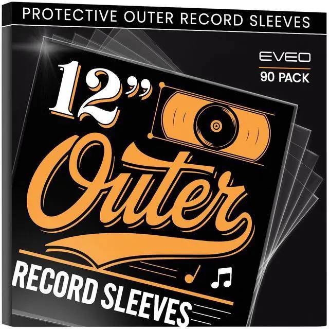 Main image of EVEO 90 Vinyl Record Sleeves Outer  Crystal Clear Outer Vinyl Sleeves LP Album Covers 12.75"x12.75" | Perfect Fit Protective 3 Mil Protection for Single & Double LPs - Archival Standard