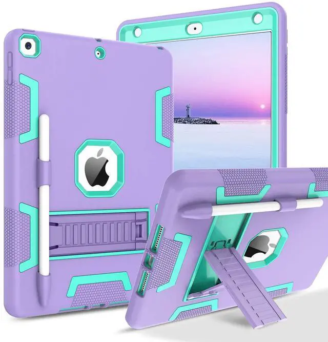 Main image of BENTOBEN for iPad 9th Generation Case, iPad 8th Generation Case, iPad 7th Gen Case, iPad 10.2 2021/2020/2019 Case, 3 in 1 Heavy Duty Shockproof Protective Cover with Stand Pen Holder, Purple/Green