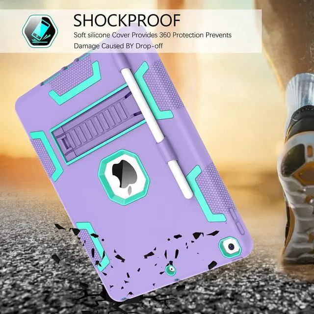 Alt view image 4 of 5 - BENTOBEN for iPad 9th Generation Case, iPad 8th Generation Case, iPad 7th Gen Case, iPad 10.2 2021/2020/2019 Case, 3 in 1 Heavy Duty Shockproof Protective Cover with Stand Pen Holder, Purple/Green