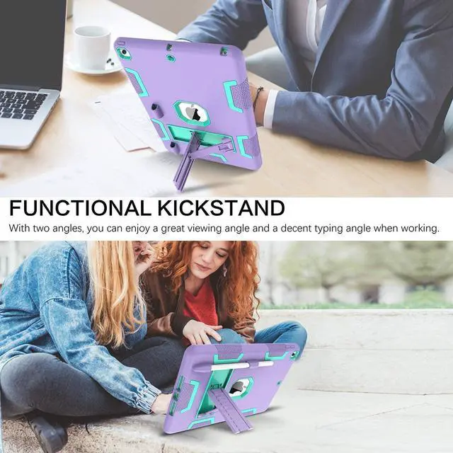 Alt view image 5 of 5 - BENTOBEN for iPad 9th Generation Case, iPad 8th Generation Case, iPad 7th Gen Case, iPad 10.2 2021/2020/2019 Case, 3 in 1 Heavy Duty Shockproof Protective Cover with Stand Pen Holder, Purple/Green