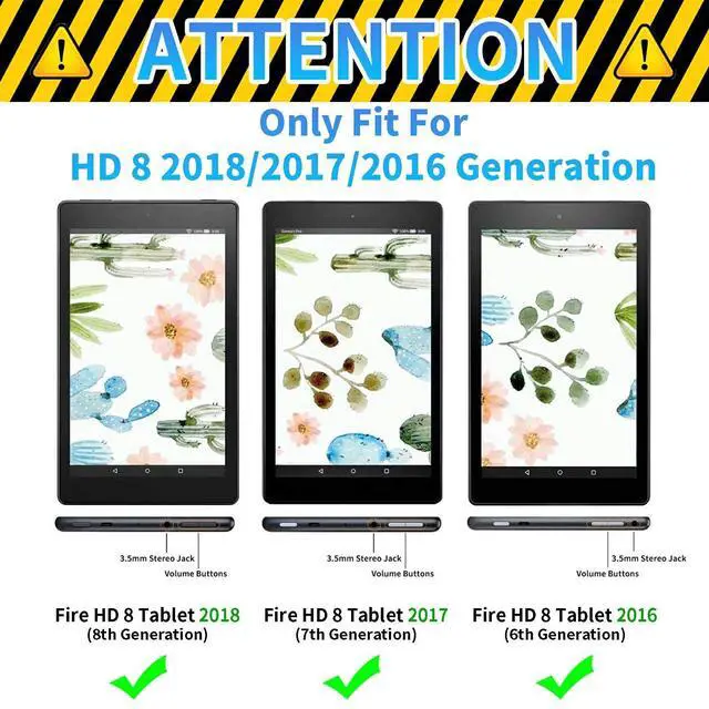 Alt view image 2 of 5 - Case for Amazon Kindle Fire HD 8 Tablet (6th/7th/8th Generation, 2016/2017/2018 Release) PU Leather Slim Lightweight Shockproof Smart Stand Cover with Auto Wake/Sleep, Beautiful Horse Animal