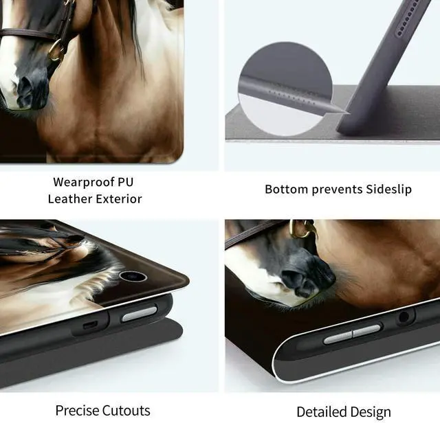 Alt view image 3 of 5 - Case for Amazon Kindle Fire HD 8 Tablet (6th/7th/8th Generation, 2016/2017/2018 Release) PU Leather Slim Lightweight Shockproof Smart Stand Cover with Auto Wake/Sleep, Beautiful Horse Animal