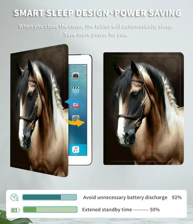 Alt view image 4 of 5 - Case for Amazon Kindle Fire HD 8 Tablet (6th/7th/8th Generation, 2016/2017/2018 Release) PU Leather Slim Lightweight Shockproof Smart Stand Cover with Auto Wake/Sleep, Beautiful Horse Animal