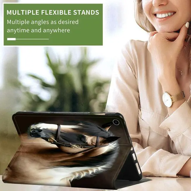 Alt view image 5 of 5 - Case for Amazon Kindle Fire HD 8 Tablet (6th/7th/8th Generation, 2016/2017/2018 Release) PU Leather Slim Lightweight Shockproof Smart Stand Cover with Auto Wake/Sleep, Beautiful Horse Animal