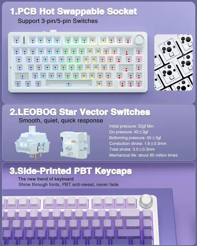 Alt view image 5 of 5 - AULA Wireless Keyboard and Mouse Combo, F75 Pro Mechanical Keyboards,75% Gasket Hot Swappable Custom Keyboard+SC580 Wireless Gaming Mouse Black