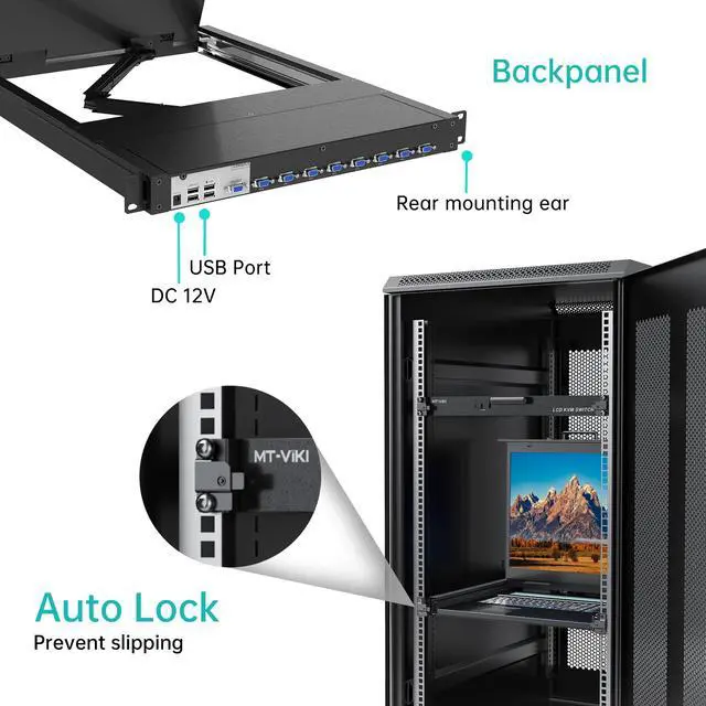 Alt view image 3 of 5 - MT-VIKI Rack KVM Switch w/ 19'' LCD Monitor, Rackmount KVM Monitor Console Drawer+Keyboard+Touchpad+8 VGA Cable, Support OSD/Hotkey/Button Switch, 1280X1024@60H