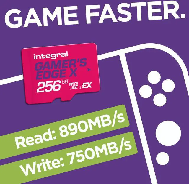 Alt view image 2 of 5 - Integral 256GB Gamer's Edge X Micro SD Express Card for Nintendo Switch 2, up to 890MB/s Read, 750MB/s Write, 4K Video, A2, NVMe PCIe, High-Speed Gaming, Reduce Download Times, Ultra-Fast Storage