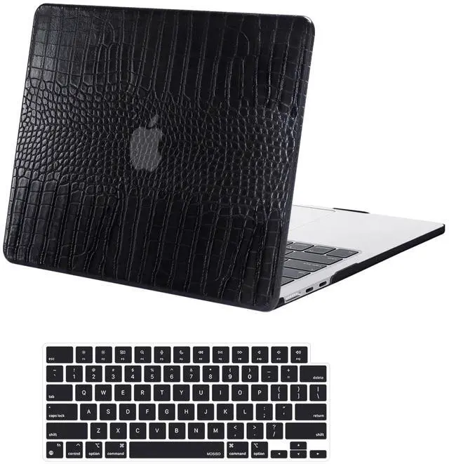 Main image of MOSISO Compatible with MacBook Air 13 inch Case 2025 2024 2023 2022 M4 A3240 M3 A3113 M2 A2681, Anti-Scratch Crocodile Grain PU Leather Hard Shell&Keyboard Cover for MacBook Air 13.6 inch Case, Black