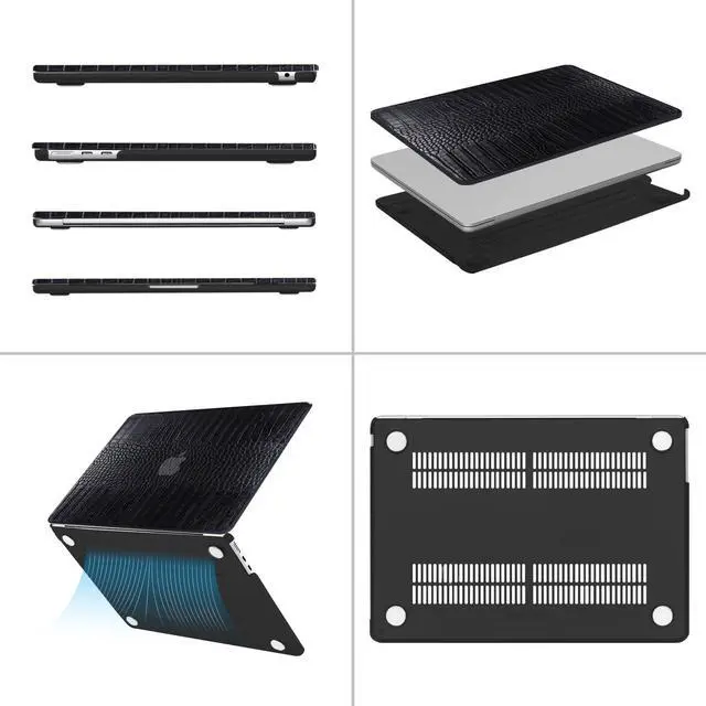 Alt view image 5 of 5 - MOSISO Compatible with MacBook Air 13 inch Case 2025 2024 2023 2022 M4 A3240 M3 A3113 M2 A2681, Anti-Scratch Crocodile Grain PU Leather Hard Shell&Keyboard Cover for MacBook Air 13.6 inch Case, Black