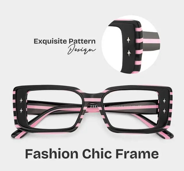 Alt view image 3 of 5 - Zeelool Blue Light Glasses for Women Retro Starry Stripe Rectangle Eyeglasses Fashion Computer Eyewear Glasses Anti Eyestrain Gleam JGA690824-01B