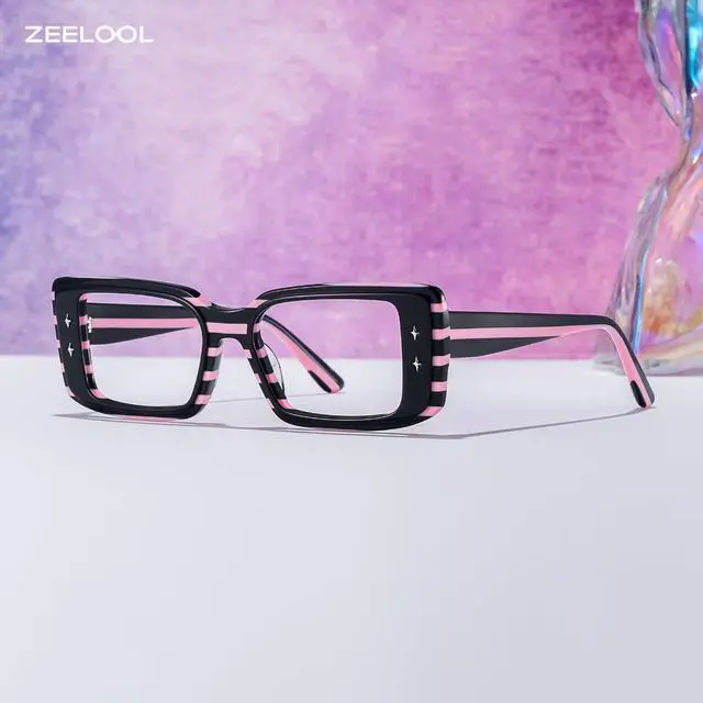 Alt view image 4 of 5 - Zeelool Blue Light Glasses for Women Retro Starry Stripe Rectangle Eyeglasses Fashion Computer Eyewear Glasses Anti Eyestrain Gleam JGA690824-01B