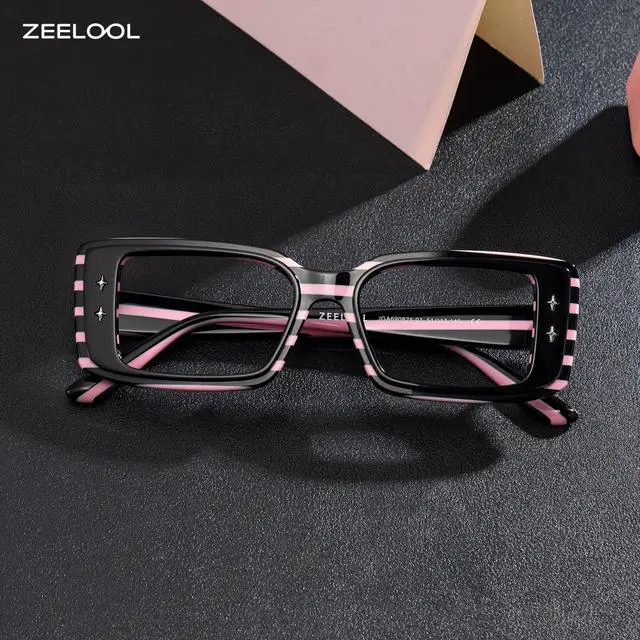 Alt view image 2 of 5 - Zeelool Blue Light Glasses for Women Retro Starry Stripe Rectangle Eyeglasses Fashion Computer Eyewear Glasses Anti Eyestrain Gleam JGA690824-01B