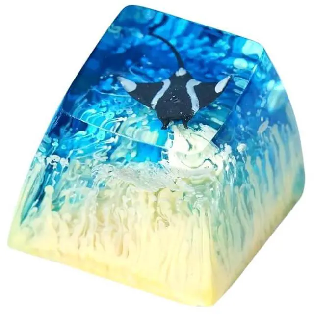 Main image of Manta Ray Artisan Keycap Light Yellow Blue Coral R1 SA Profile Custom Sea Creatures Keycaps 1U ESC Handmade Gaming Resin Key Cap Cherry MX Switch Compatible Mechanical Keyboard Manta Ray Lover Gift