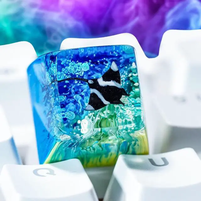Alt view image 2 of 5 - Manta Ray Artisan Keycap Light Yellow Blue Coral R1 SA Profile Custom Sea Creatures Keycaps 1U ESC Handmade Gaming Resin Key Cap Cherry MX Switch Compatible Mechanical Keyboard Manta Ray Lover Gift