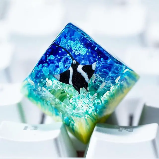 Alt view image 3 of 5 - Manta Ray Artisan Keycap Light Yellow Blue Coral R1 SA Profile Custom Sea Creatures Keycaps 1U ESC Handmade Gaming Resin Key Cap Cherry MX Switch Compatible Mechanical Keyboard Manta Ray Lover Gift