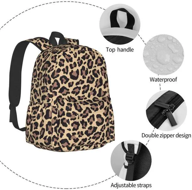 Alt view image 5 of 5 - Jbofyee Leopard Animal Texture Laptop Backpack For Men Women, Lightweight Daypack Bookbag For Daily Commutes Business Travel Hiking