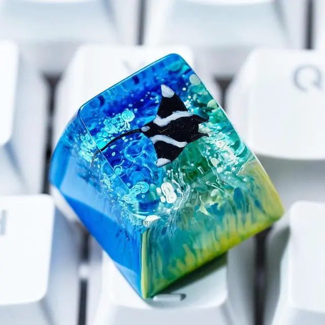 Alt view image 4 of 5 - Manta Ray Artisan Keycap Light Yellow Blue Coral R1 SA Profile Custom Sea Creatures Keycaps 1U ESC Handmade Gaming Resin Key Cap Cherry MX Switch Compatible Mechanical Keyboard Manta Ray Lover Gift