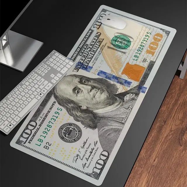 Alt view image 3 of 5 - Reateforin Funny US Dollar Currency Money Gaming Mouse Pad Hundreds of 100 Dollar Bills Non-Slip Rubber Mouse Pad for Computers, Laptop,Office, Home Rectangle Personalized Mousepad 31.5" x15.7"