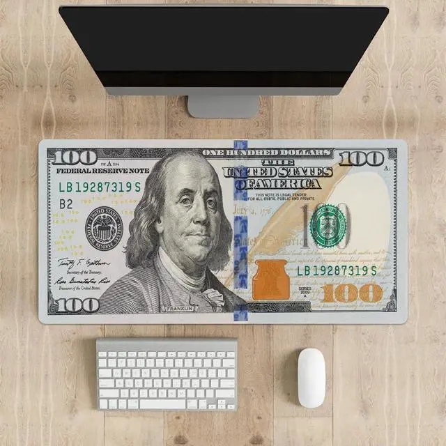 Alt view image 2 of 5 - Reateforin Funny US Dollar Currency Money Gaming Mouse Pad Hundreds of 100 Dollar Bills Non-Slip Rubber Mouse Pad for Computers, Laptop,Office, Home Rectangle Personalized Mousepad 31.5" x15.7"