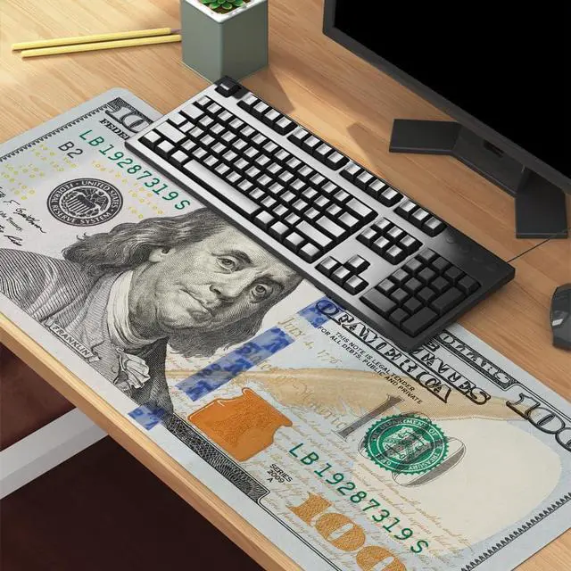 Alt view image 5 of 5 - Reateforin Funny US Dollar Currency Money Gaming Mouse Pad Hundreds of 100 Dollar Bills Non-Slip Rubber Mouse Pad for Computers, Laptop,Office, Home Rectangle Personalized Mousepad 31.5" x15.7"