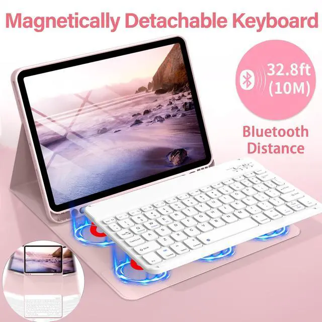 Alt view image 4 of 5 - BQDIYOO Case for iPad Air 7th/6th 11-inch M3/M2 (2025/2024) & 10.9 inch Air 5th 4th Gen with Keyboard 2022 2020, Detachable Wireless Keyboard Cover with Pencil Holder, Auto Sleep/Wake, Pink