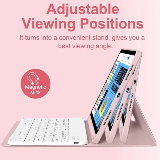 Alt view image 5 of 5 - BQDIYOO Case for iPad Air 7th/6th 11-inch M3/M2 (2025/2024) & 10.9 inch Air 5th 4th Gen with Keyboard 2022 2020, Detachable Wireless Keyboard Cover with Pencil Holder, Auto Sleep/Wake, Pink