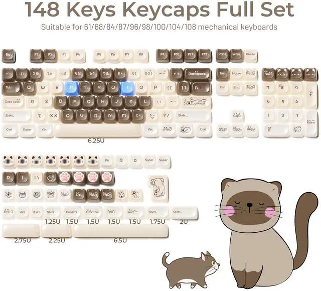 Alt view image 3 of 5 - HITIME x XVX Jelly Keycaps - Cute Jade Keycaps, Siamese Cat Ceramic Keycap 60 65 75 100 Percent, Mao Profile, Custom Keycap 148 Keys Set for 100%, 75%, 65%, 60% Mechanical Keyboard