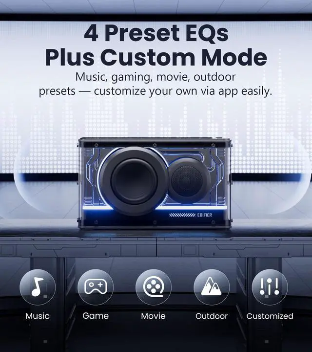 Alt view image 5 of 5 - Edifier QD25 Bluetooth Speaker | Portable Desktop Audio, 25W (RMS) Dynamic Sound, Hi-Res Audio, Splendid Light Effects, 15H Playtime, Bluetooth 6.0, Wireless Stereo Pairing, Black