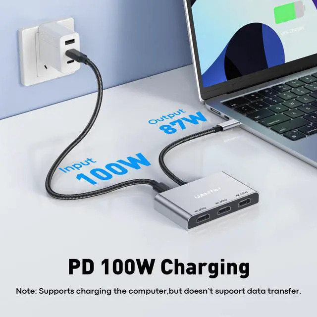 Alt view image 5 of 5 - UANTIN USB C to 3 HDMI Adapter with PD 100W, 4K@60Hz HDMI Splitter Extended Display for Multi-Monitors, Adapter for 3 Monitor, Windows Allows Display 4 Separate Screens, macOS Only Mirror Mode